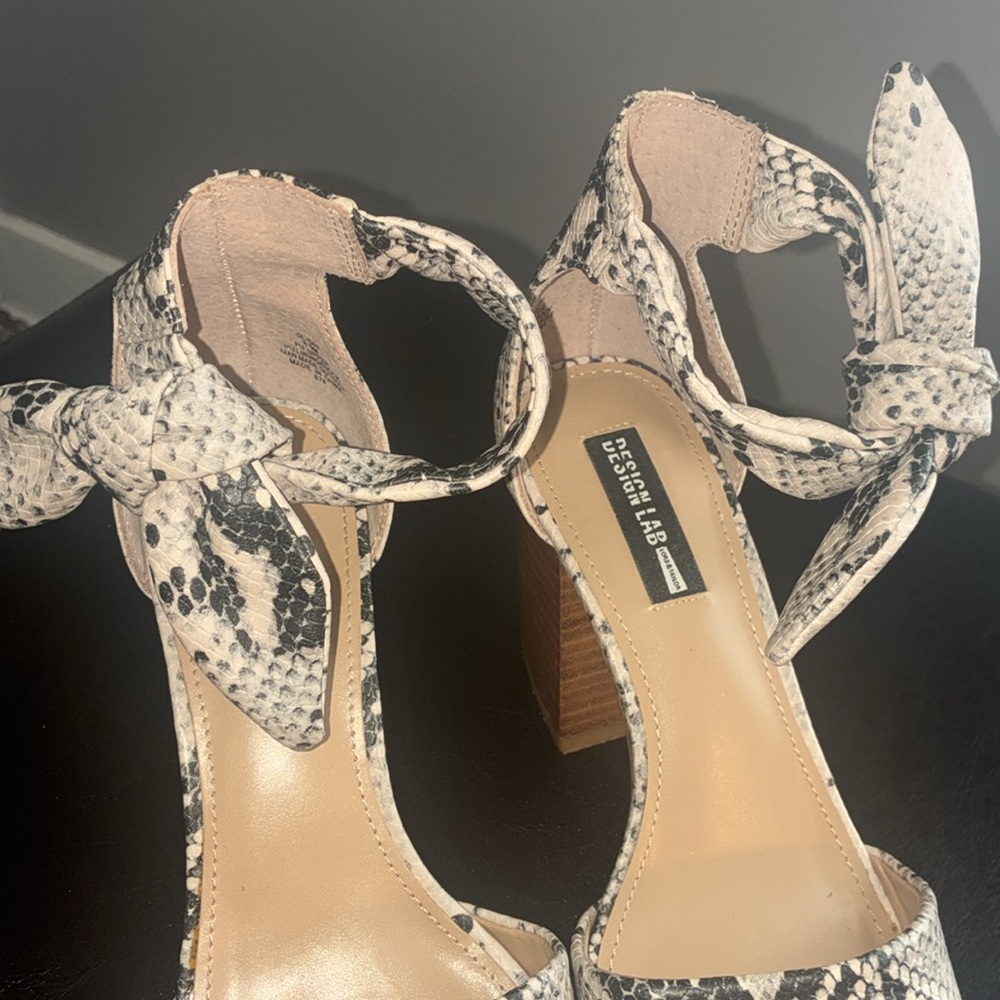 Snakeskin Ankle Tie Heels Sandals - Picture 6 of 8